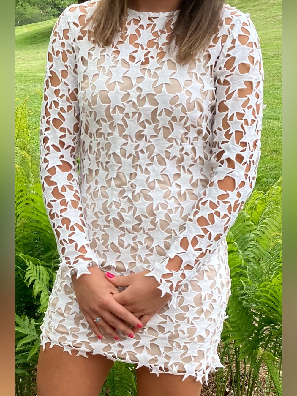 Lulu's White Star-Cut Lace Mini Dress